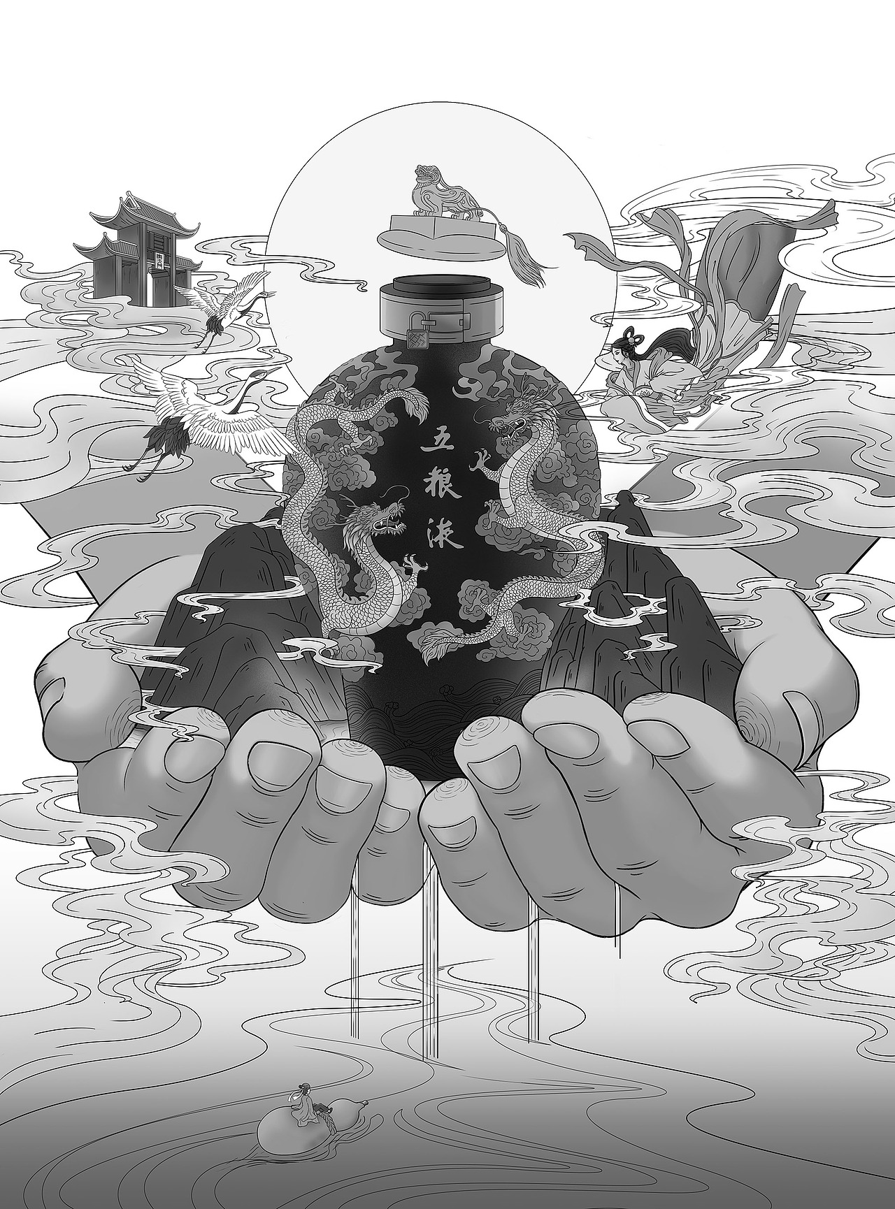 《仙人捧酒-五粮液》（图ZMjQ5OTIyNDM2） - 创作习作 - 站酷设计师Bone仔原创素材 - 站酷ZCOOL