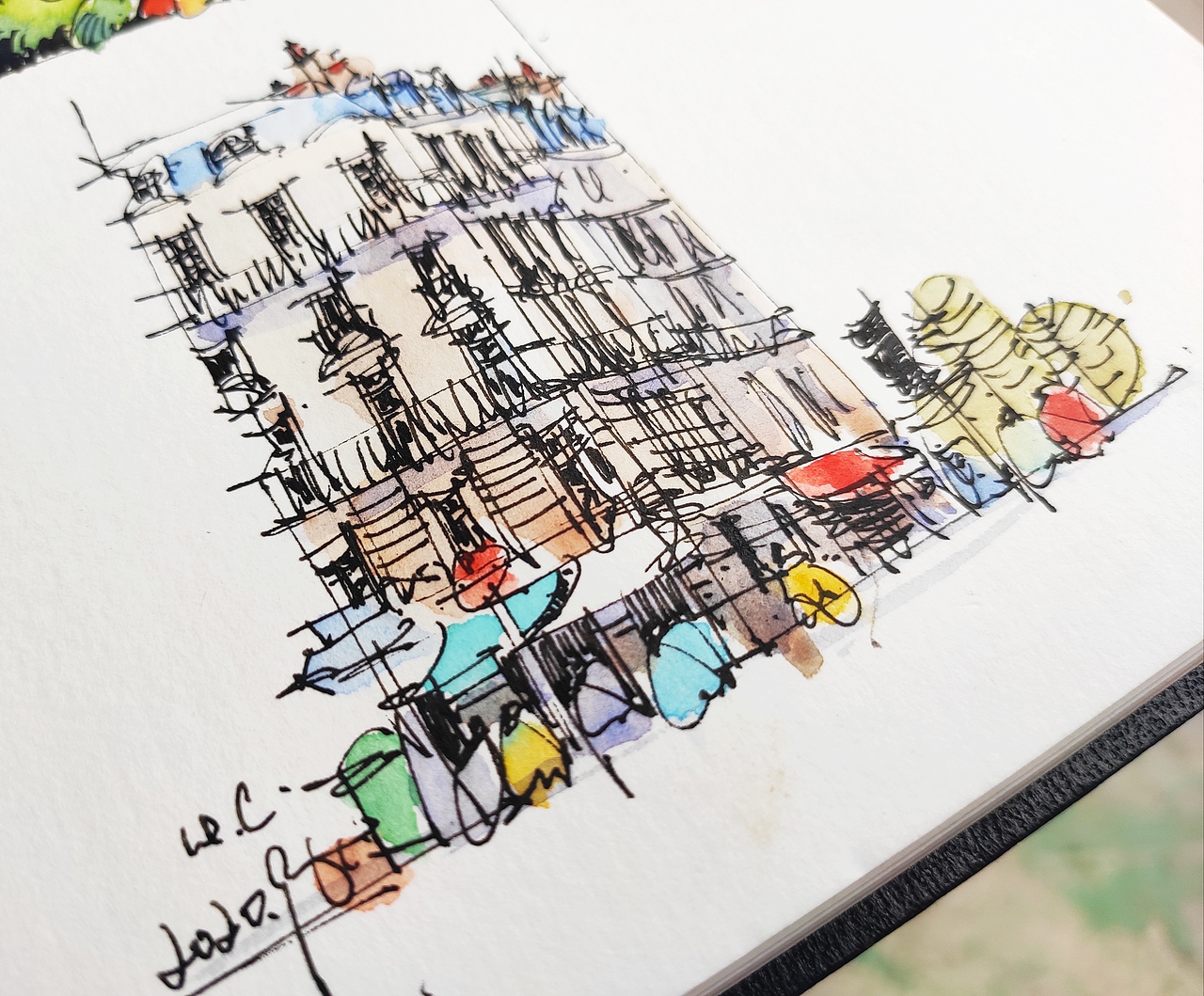 钢笔淡彩建筑风景速写