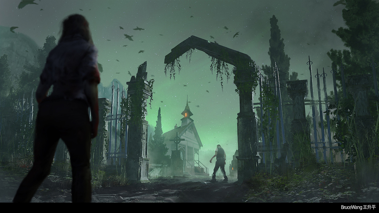 原画概念设计速涂恐怖墓园