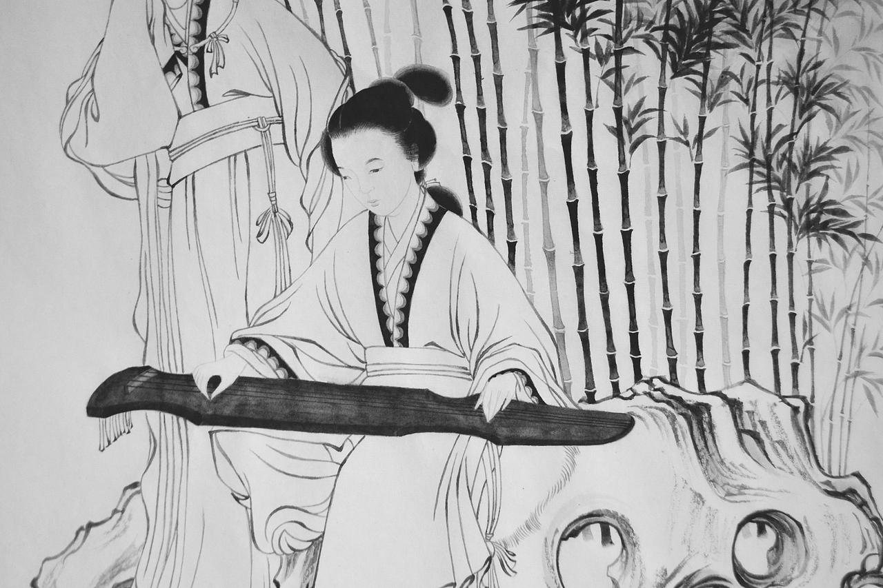 国画工笔白描仕女修竹（图ZMjY1ODA1NTQ0） - 绘画 - 站酷设计师唐众汤忠原创素材 - 站酷ZCOOL