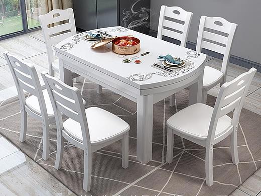 多功能电磁炉&方圆两用钢化玻璃实木餐桌