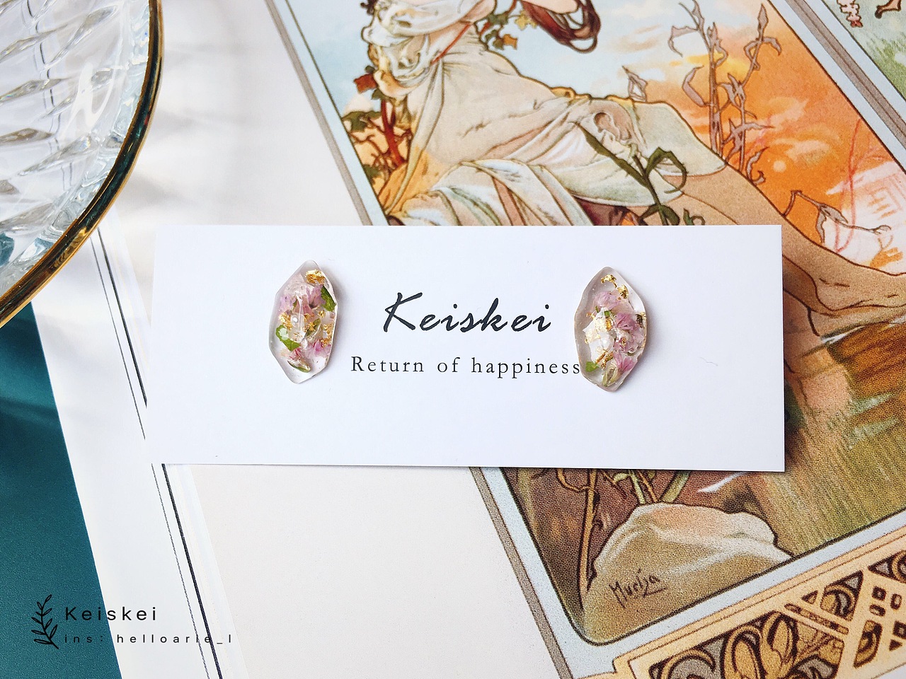 树脂手作⎡ 水晶矿石 ⎦ 薄雾玫瑰色系 复古 耳饰