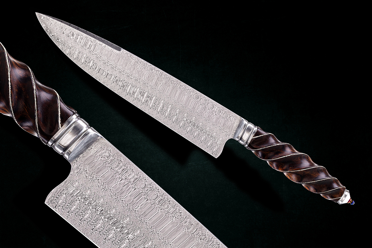 比利作瑞粉一体银丝定制版厨师刀|手工艺|工艺品设计|比利设计 - 原创