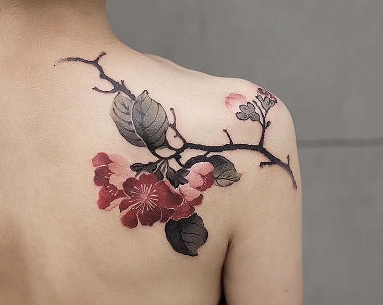 水墨写意中国风纹身赏析水墨风格出自国画国画分白描