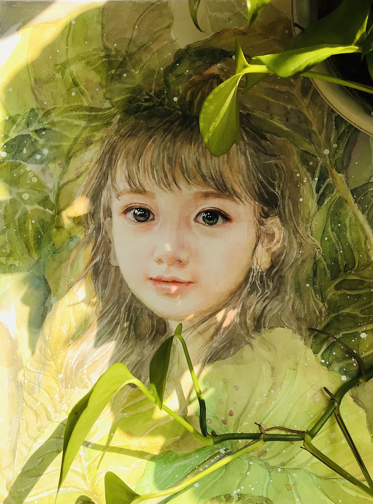 水彩小绿野女孩
