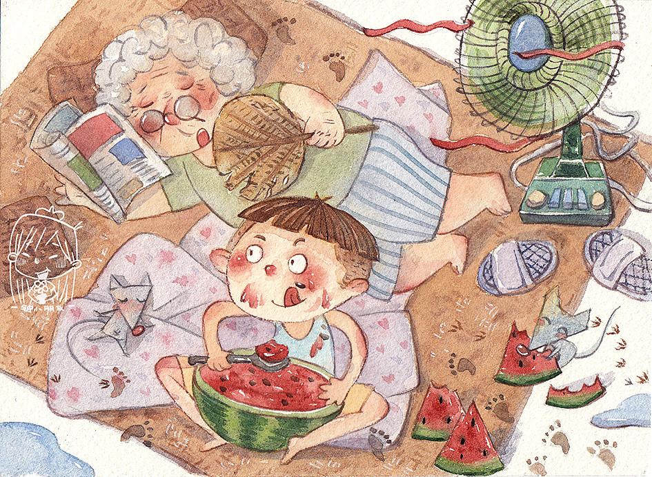 夏天的记忆就是西瓜的味道！（图ZNTE3NDEyNTI=） - 儿童插画 - 站酷设计师钟小朋友原创素材 - 站酷ZCOOL