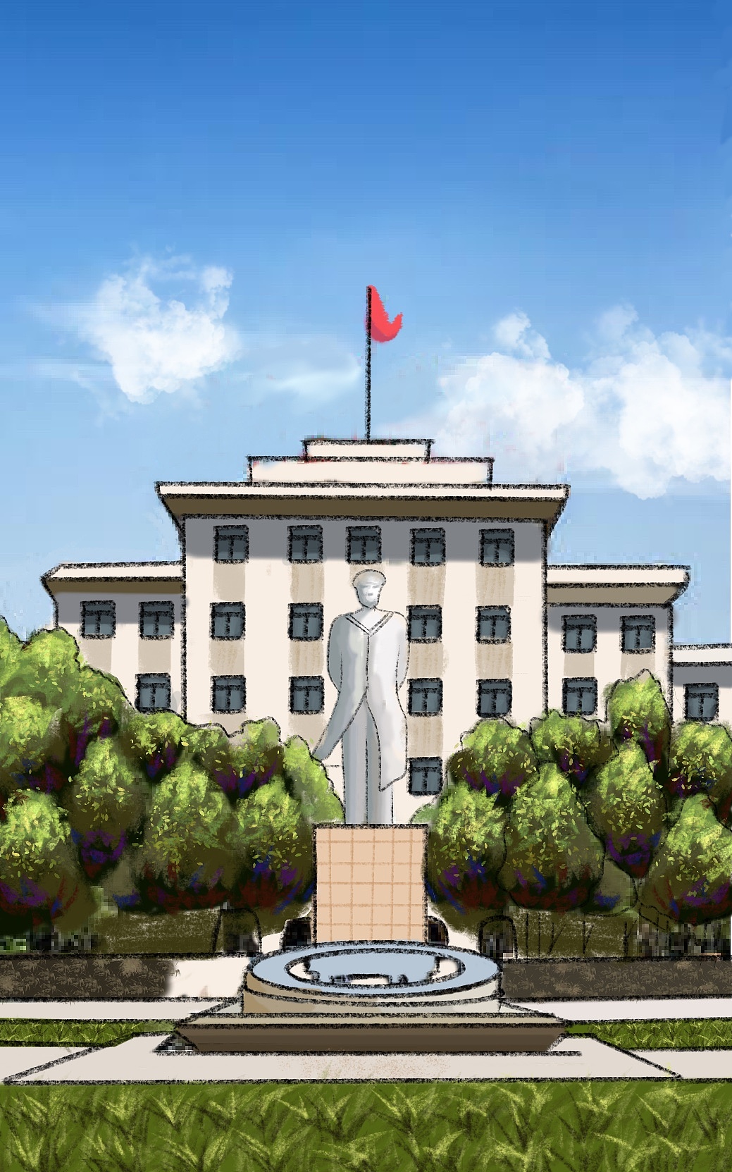 校园风景插画
