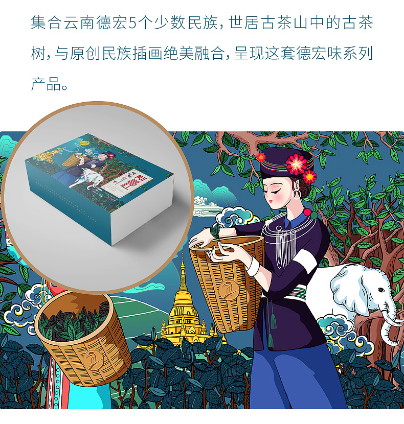 德宏古茶民族风包装插画