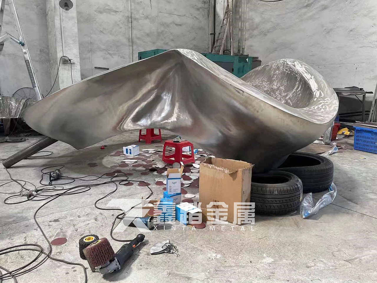 现代小区园区景观不锈钢雕塑摆件 发光不锈钢圆环雕塑
