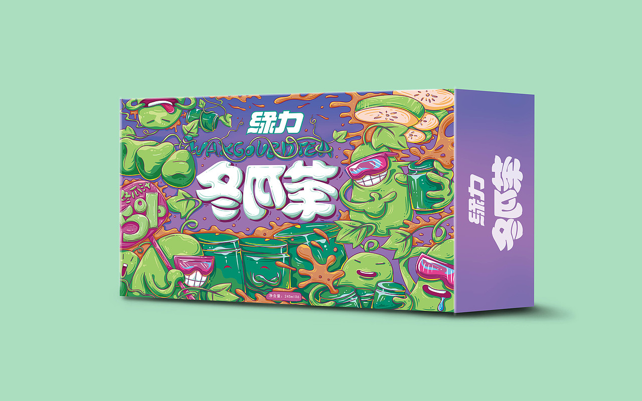为【绿力】品牌冬瓜茶包装插画设计