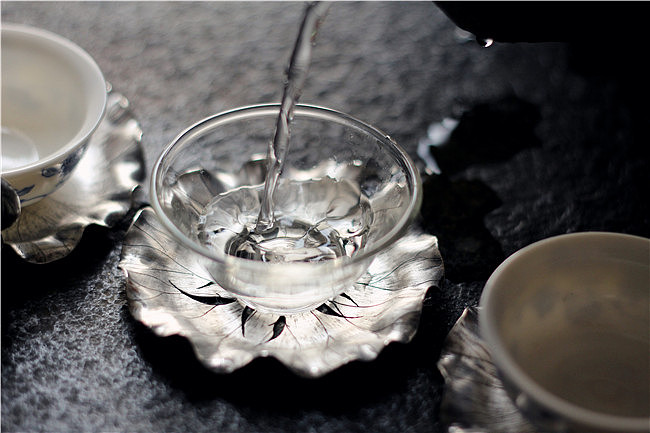 银聆 原创手工99纯银荷叶茶托