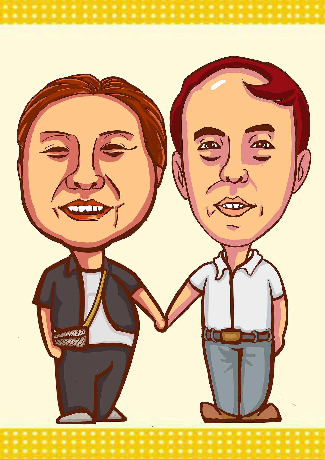 帮客户画的q版形象老夫老妻版