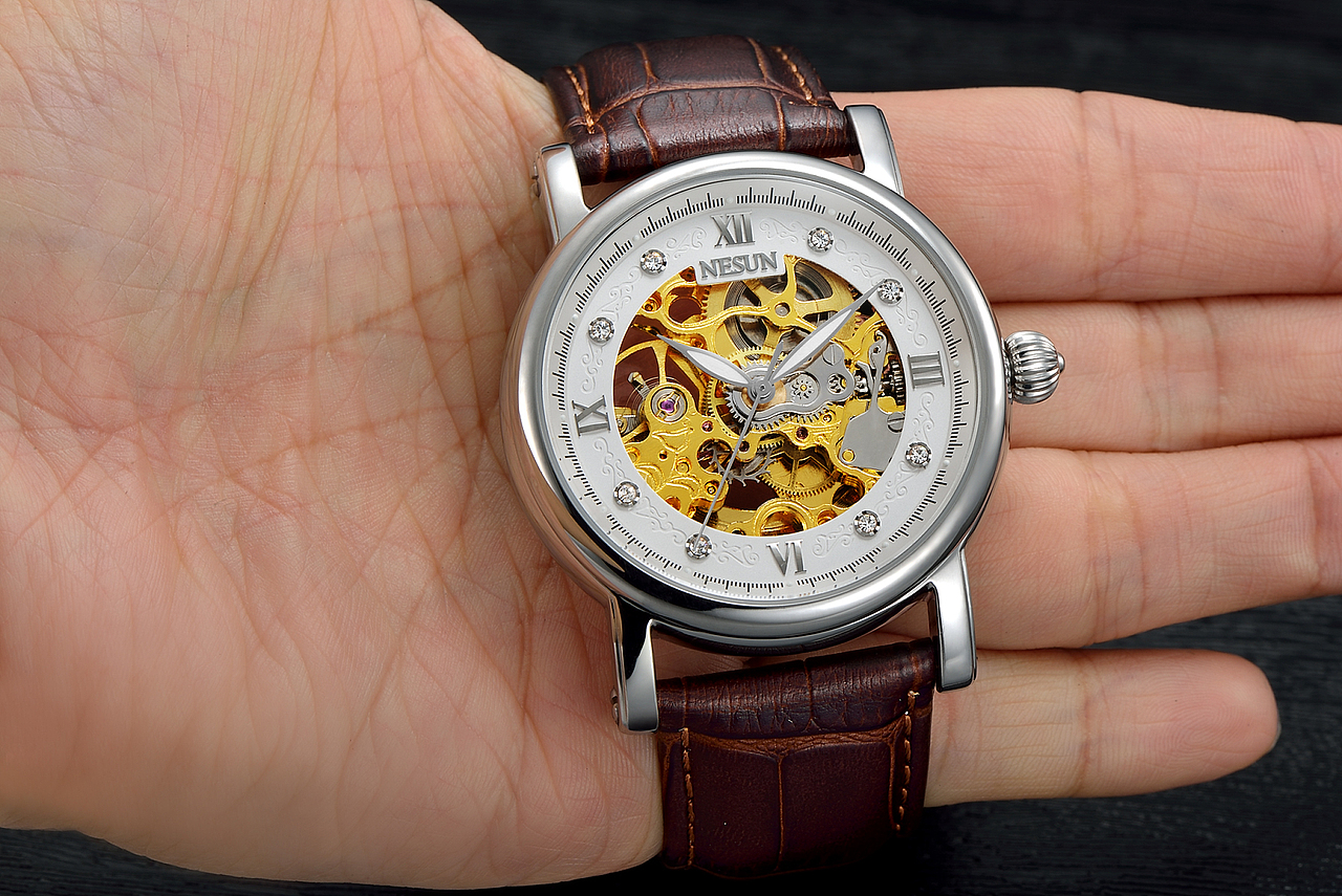 手表摄影/NESUN尼尚双面镂空精钢防水自动机械男士手表