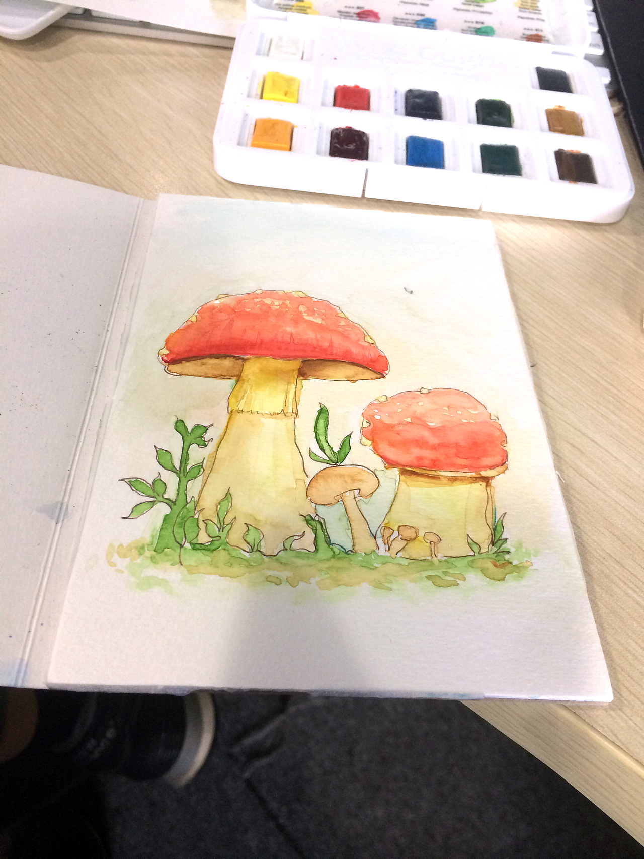 少加水,大致铺一下色调明暗,等半干