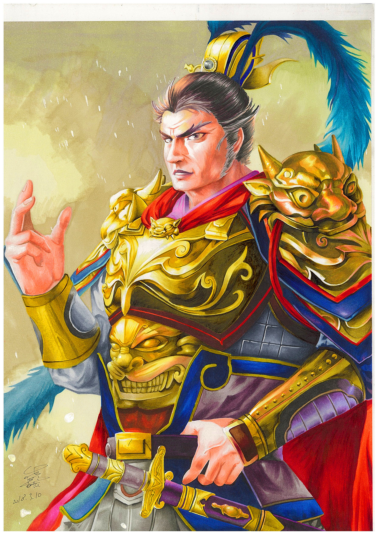 马克笔手绘临摹三国志13吕布衡阳/插画师/4年前/264浏览芣想啴 