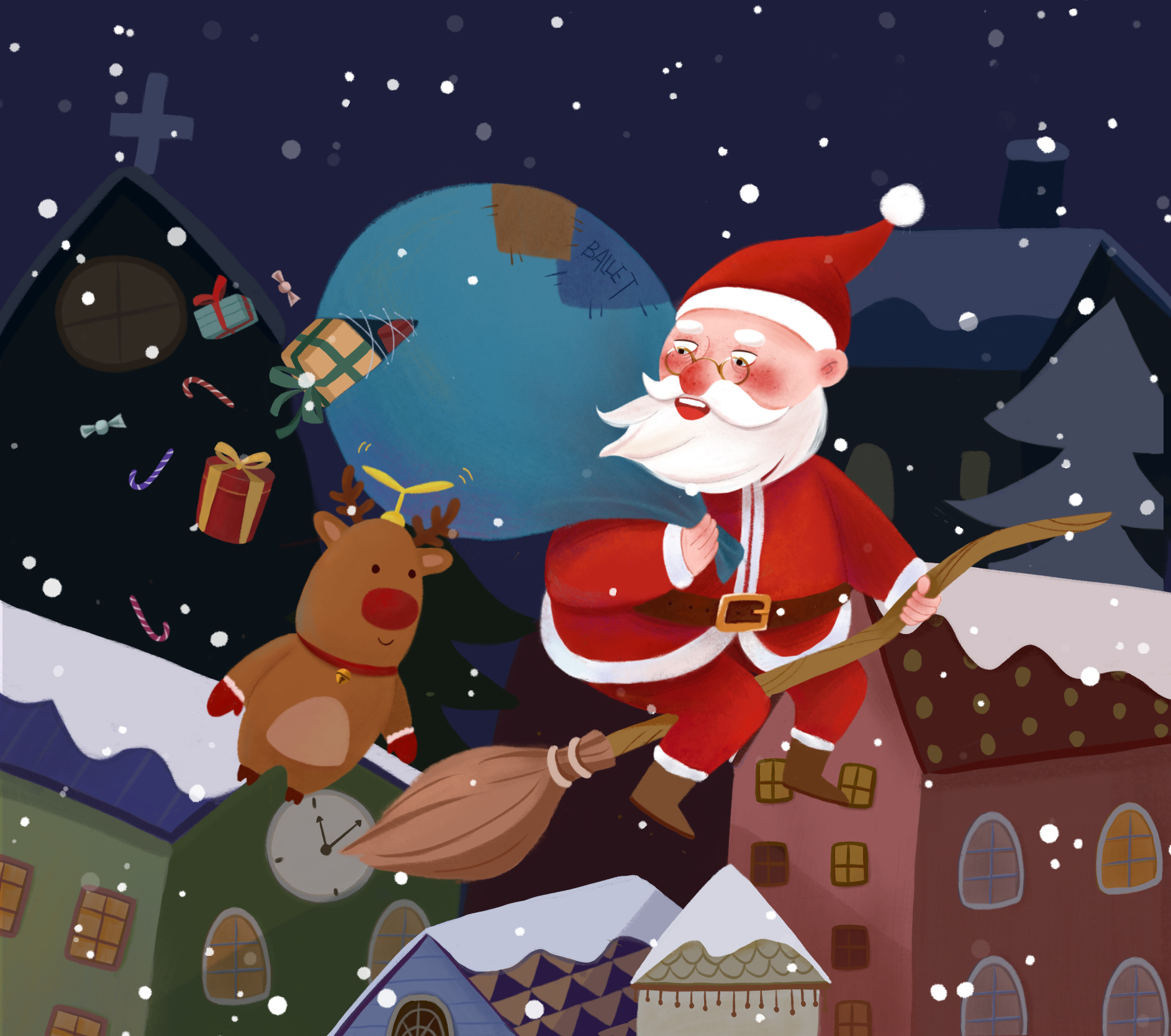 圣诞老人不一定都是坐车来的|插画|儿童插画|ballet519 - 原创作品