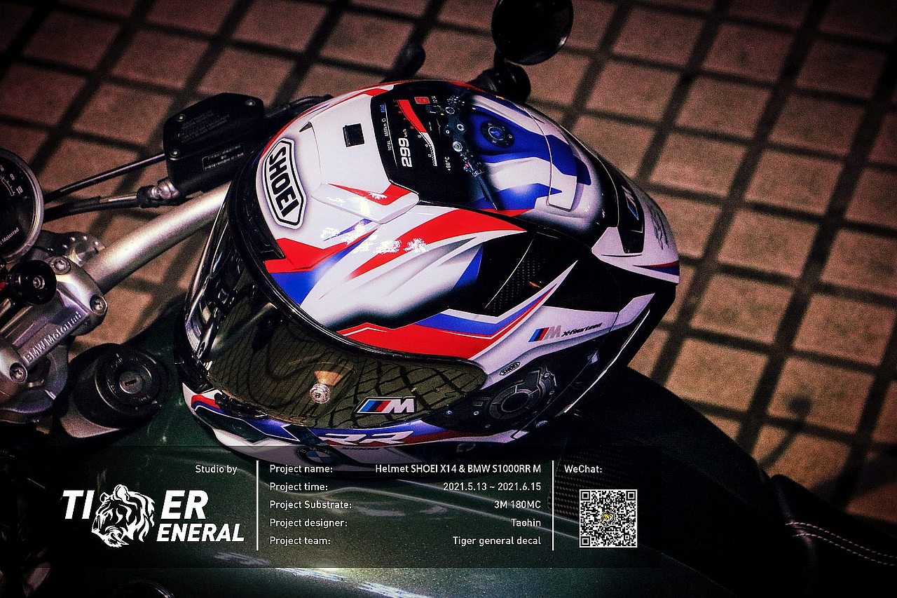 头盔涂装｜SHOEI X14 宝马摩托车机车 S1000RR M 涂装（图ZMjc1OTI5MjMy） - 手办/模玩 - 站酷设计师虎将贴花原创素材 - 站酷ZCOOL
