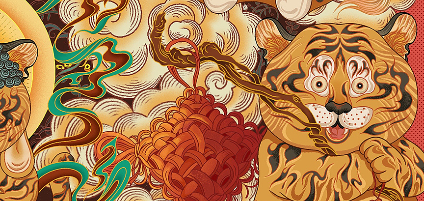 九虎送福—国风贺岁插画——虎年插画（图ZMjgwMjUwNzk2） - 商业插画 - 站酷设计师卓煜原创素材 - 站酷ZCOOL