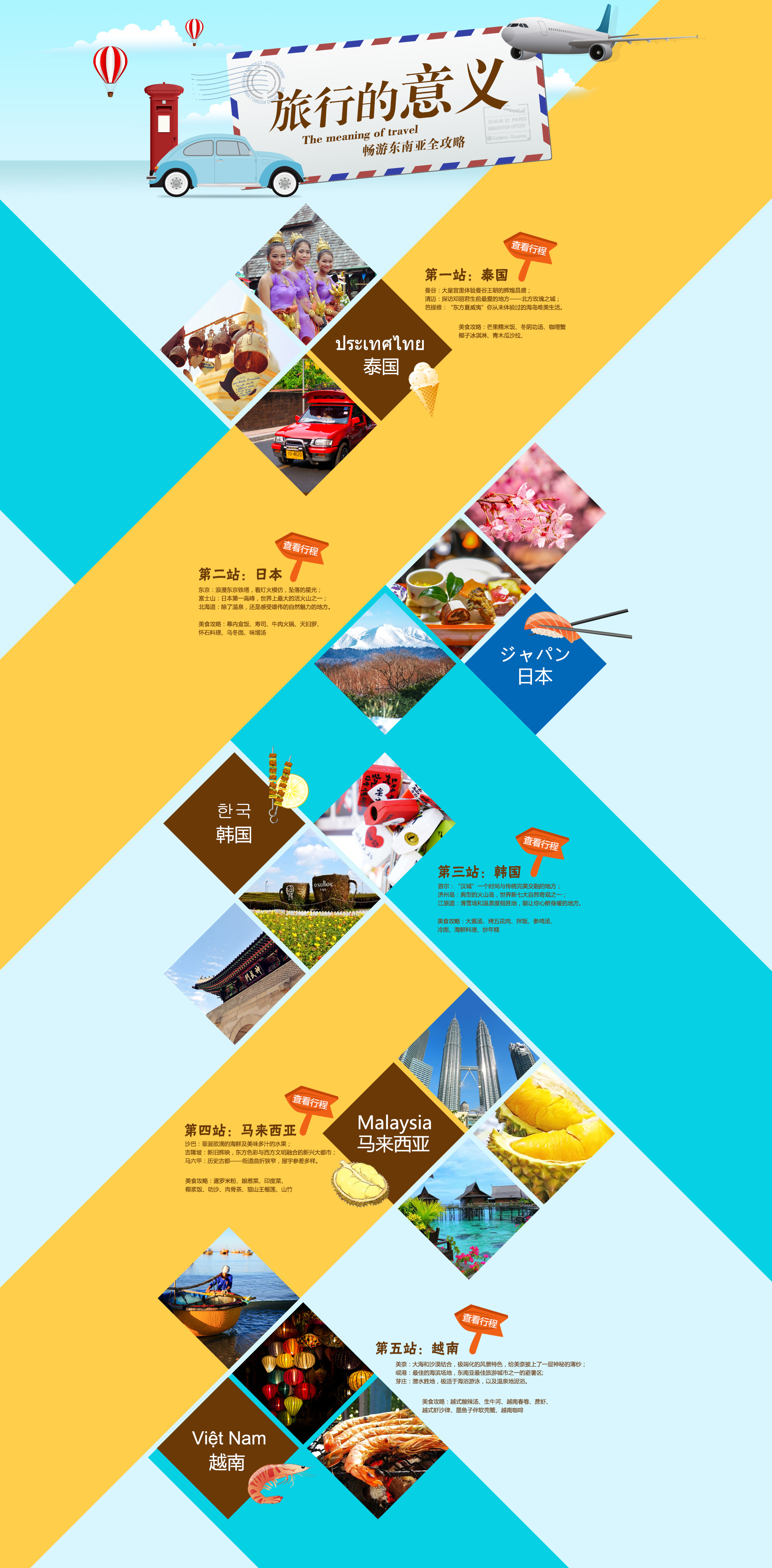 旅游/度假/旅行专题页面/活动页面设计/韩国/泰国/日本/越南/马来西亚