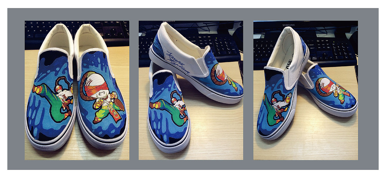 一些手绘涂鸦的鞋子和帽子