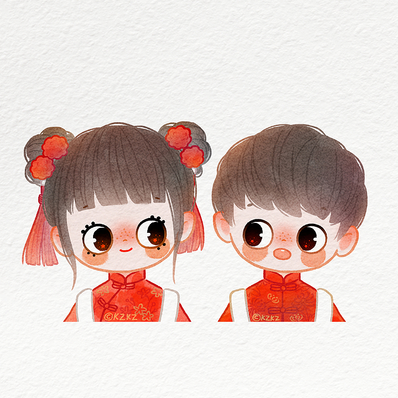 新年鼠年情侣头像插画