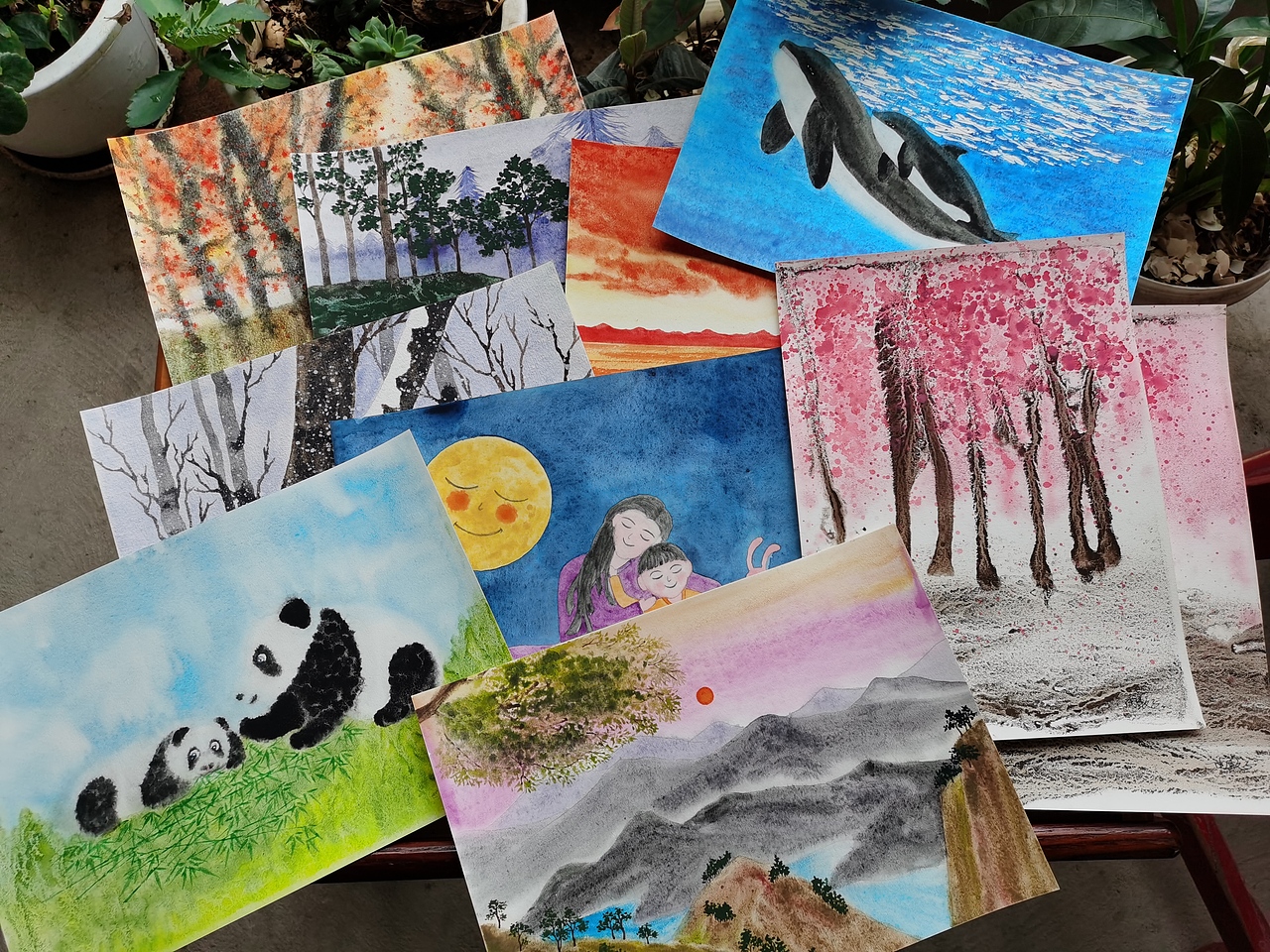 这两年画的水彩，几百张了吧