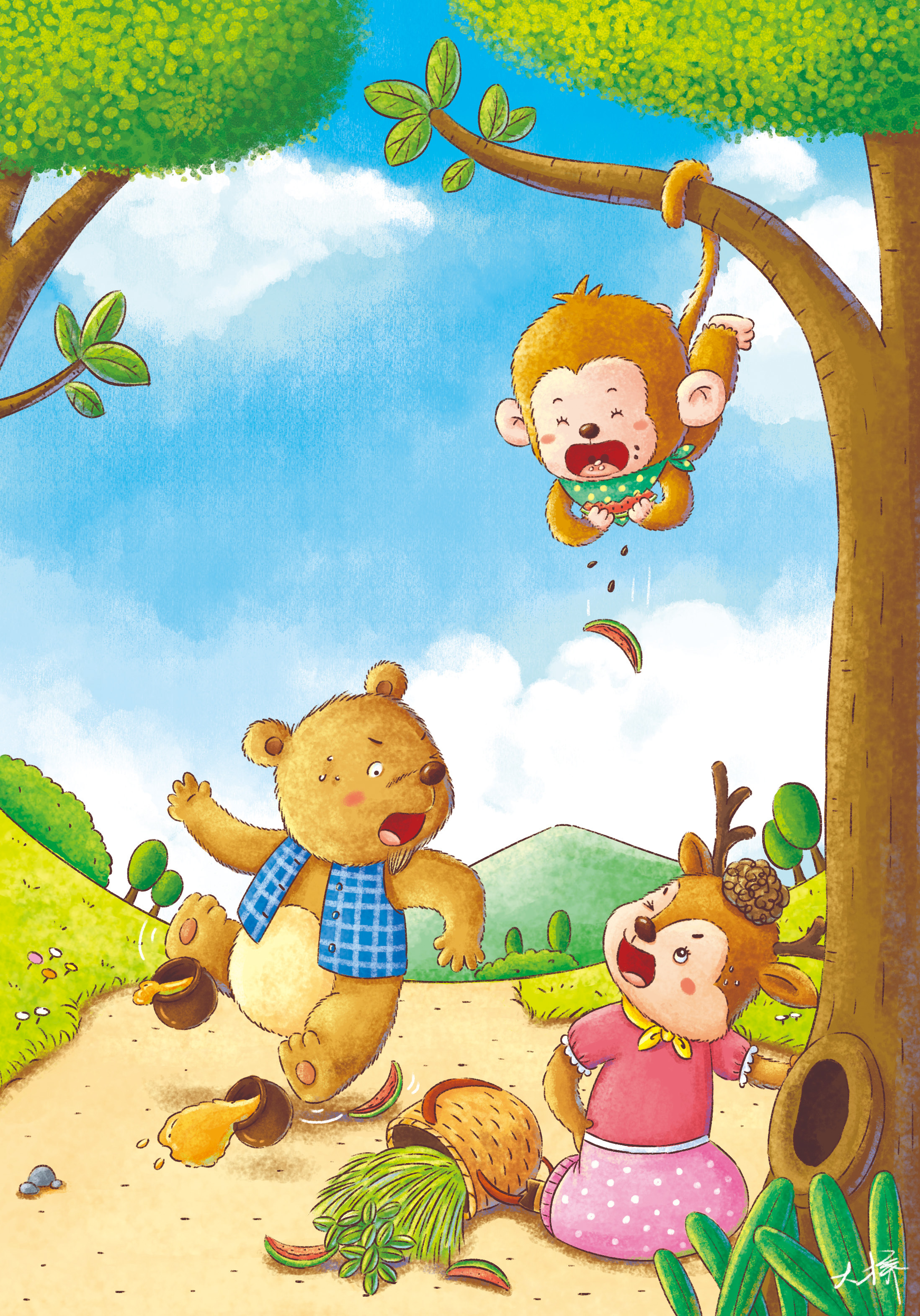 儿童插画淘气的小猴子