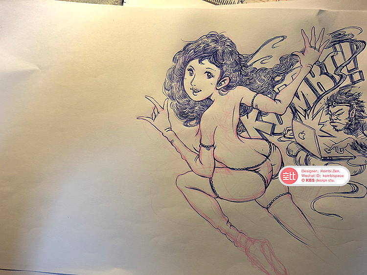 空比 負責部分的圓珠筆線稿