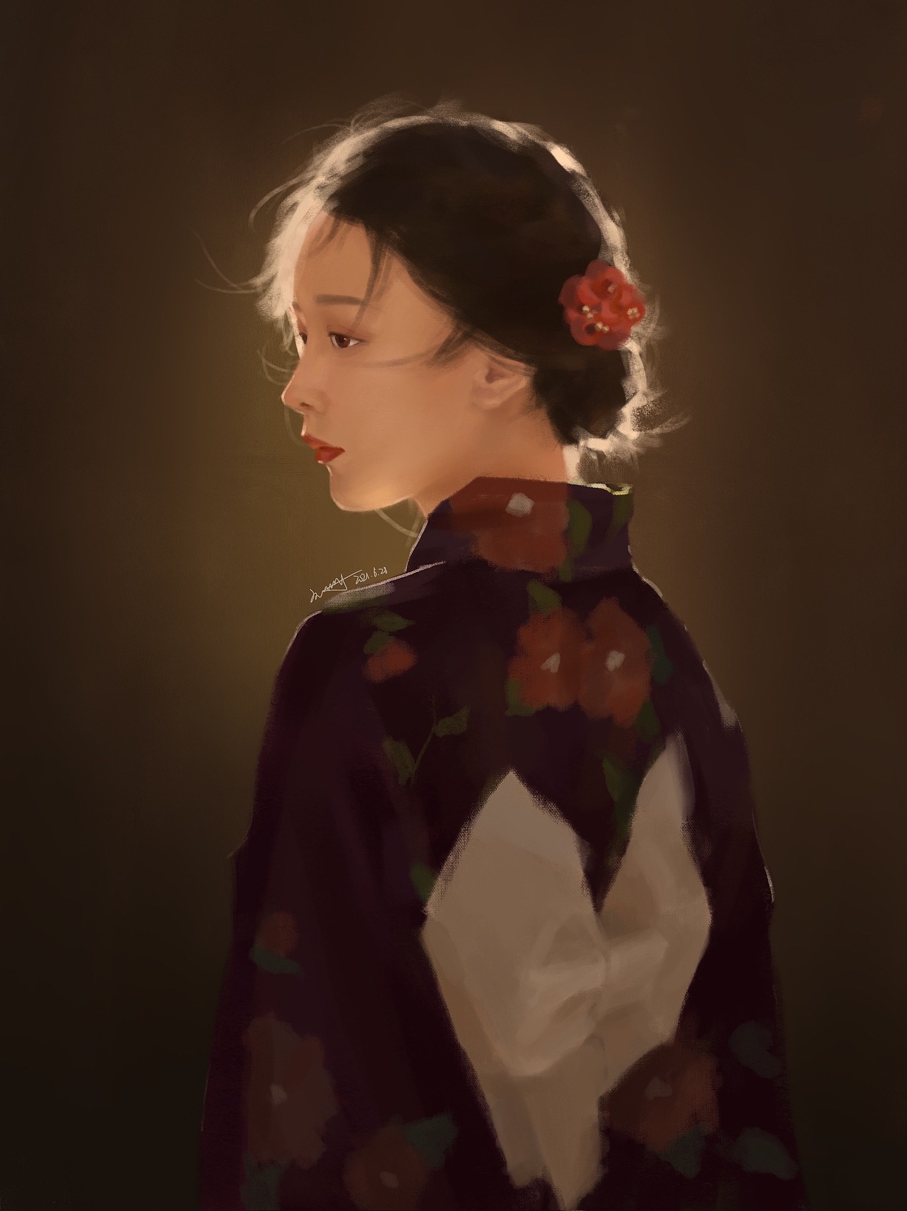 【procreate】厚涂,背光和服女