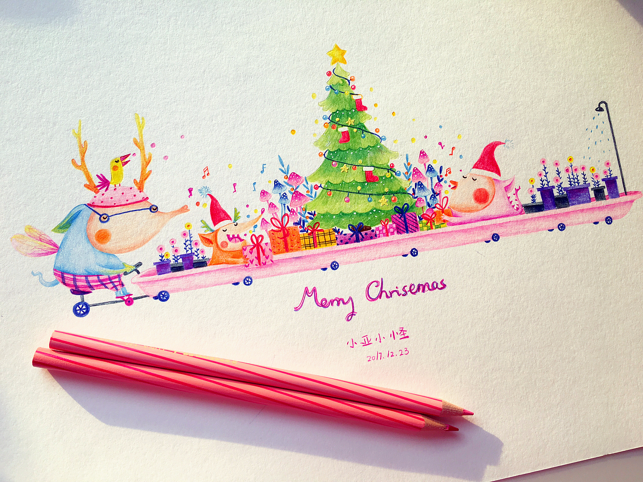 圣诞贺图 圣诞小怪 圣诞插画小亚小怪（图ZMTM5ODAxNzI0） - 艺术插画 - 站酷设计师小亚小怪原创素材 - 站酷ZCOOL