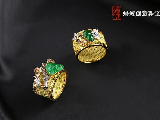 【蚂蚁创意珠宝工作室】翡翠金蟾葫芦对戒
