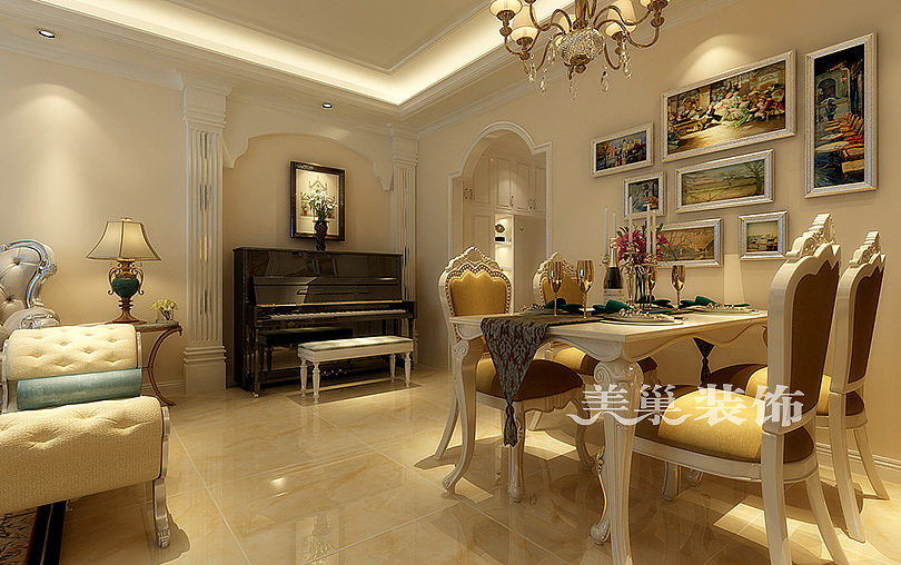 康桥金域上郡127平新古典风格三室两厅装修效果图--传统