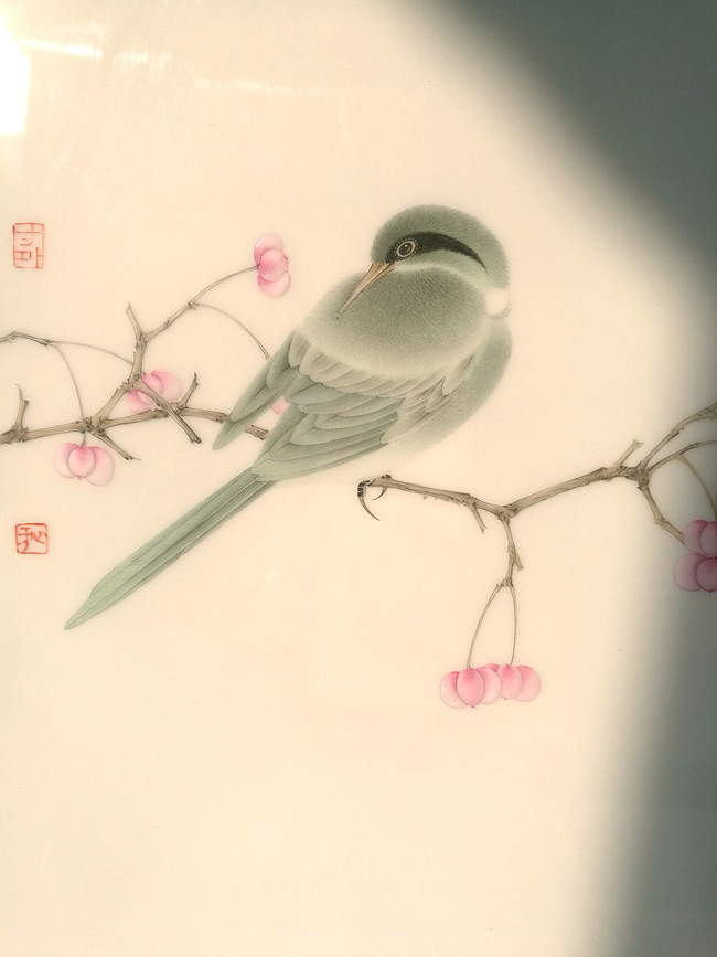 《鸟语花香》瓷板三联画