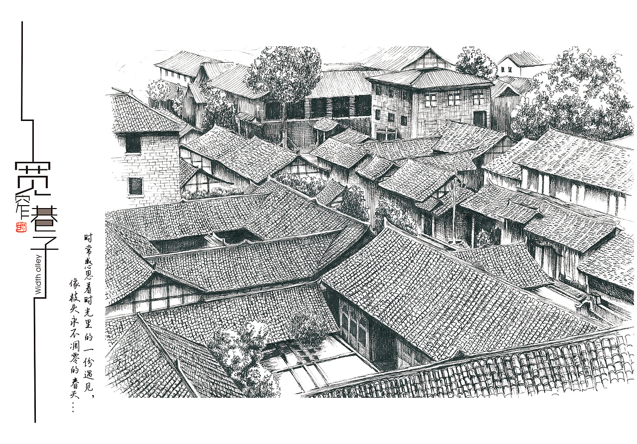手绘成都宽窄巷子系列明信片