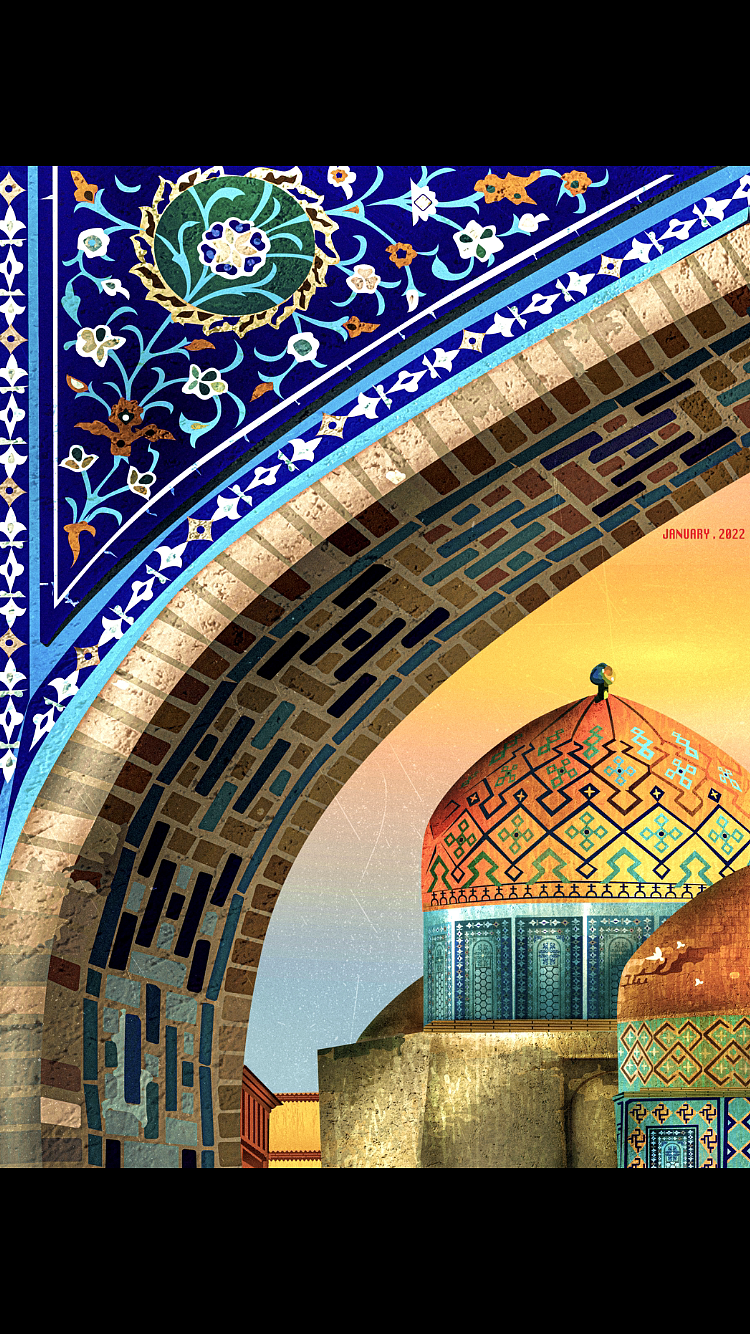 《喀什葛尔》黄昏 矢量插画