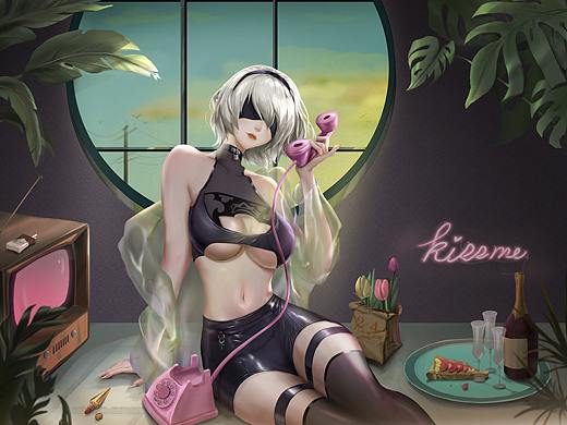 《喂？》尼爾機(jī)械紀(jì)元2b姐姐同人（個(gè)人主頁(yè)-ZNDg5MjM4NTY=） - 創(chuàng)作習(xí)作 - 站酷設(shè)計(jì)師白宇宙呦原創(chuàng)素材 - 站酷ZCOOL