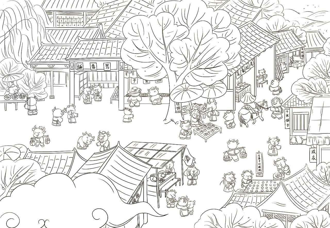 牛年插画 清明上河图 西游 元素|插画|儿童插画|空蒙_原创作品-站酷zc
