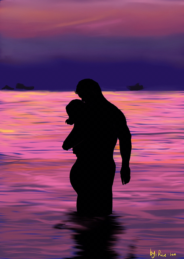 “我们在夕阳里亲吻”