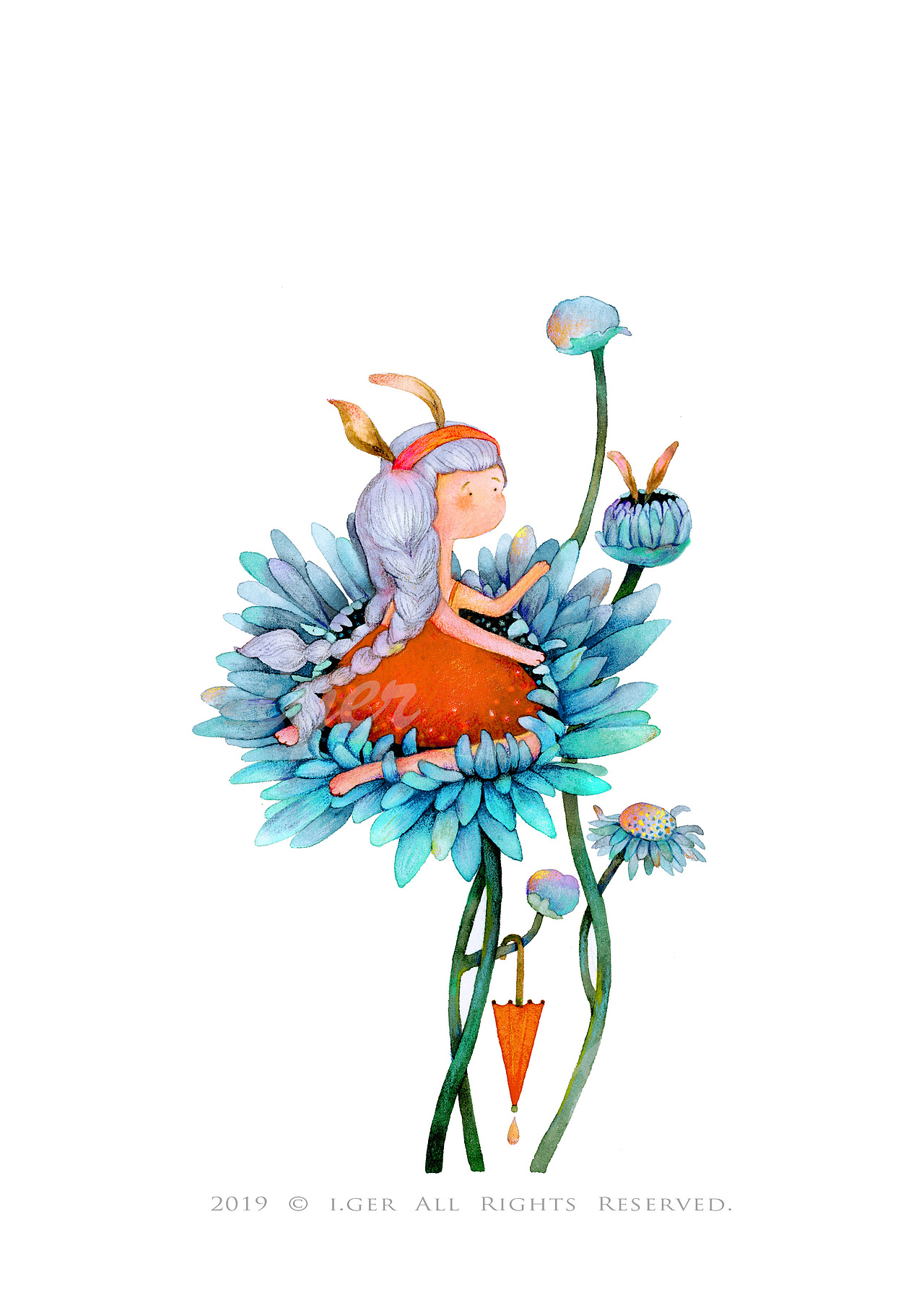 一组水彩治愈森系插画