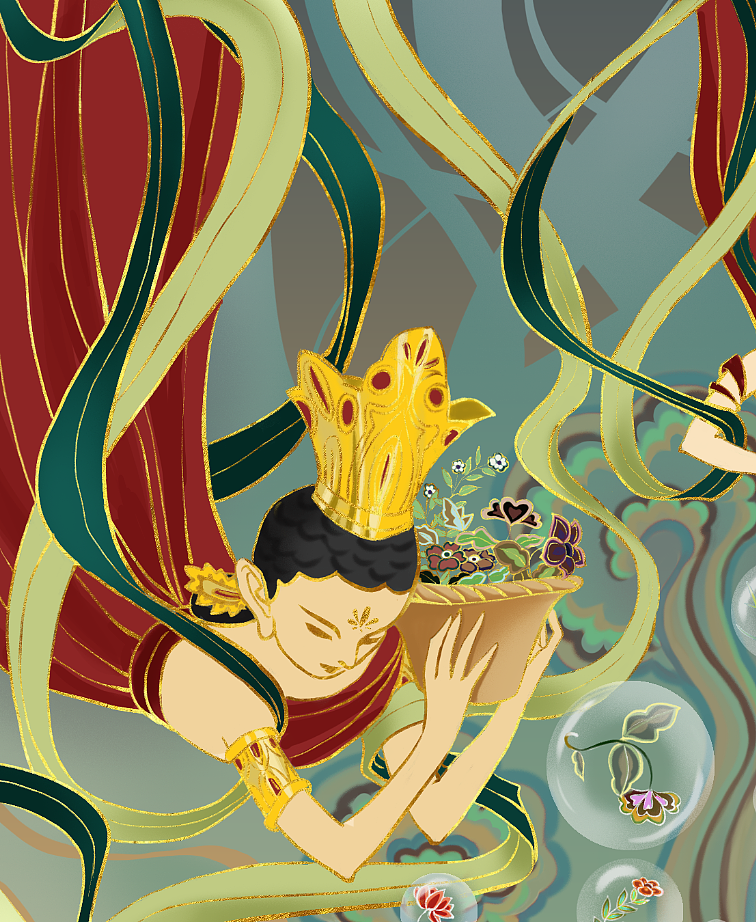 国风插画｜敦煌飞天仙女守护月牙泉（图ZMjM4MTAyNTA4） - 商业插画 - 站酷设计师子菰原创素材 - 站酷ZCOOL