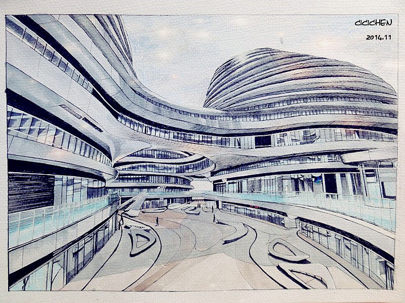 建筑景观手绘线稿