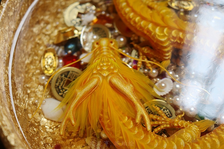 金箔聚宝龙盆 琥珀绘
