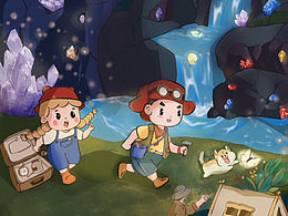 山中探险露营儿童插画