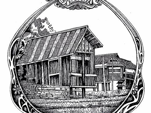 黑白插画土家族吊脚楼——（恩施）