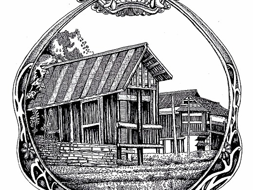 黑白插画土家族吊脚楼——(恩施)