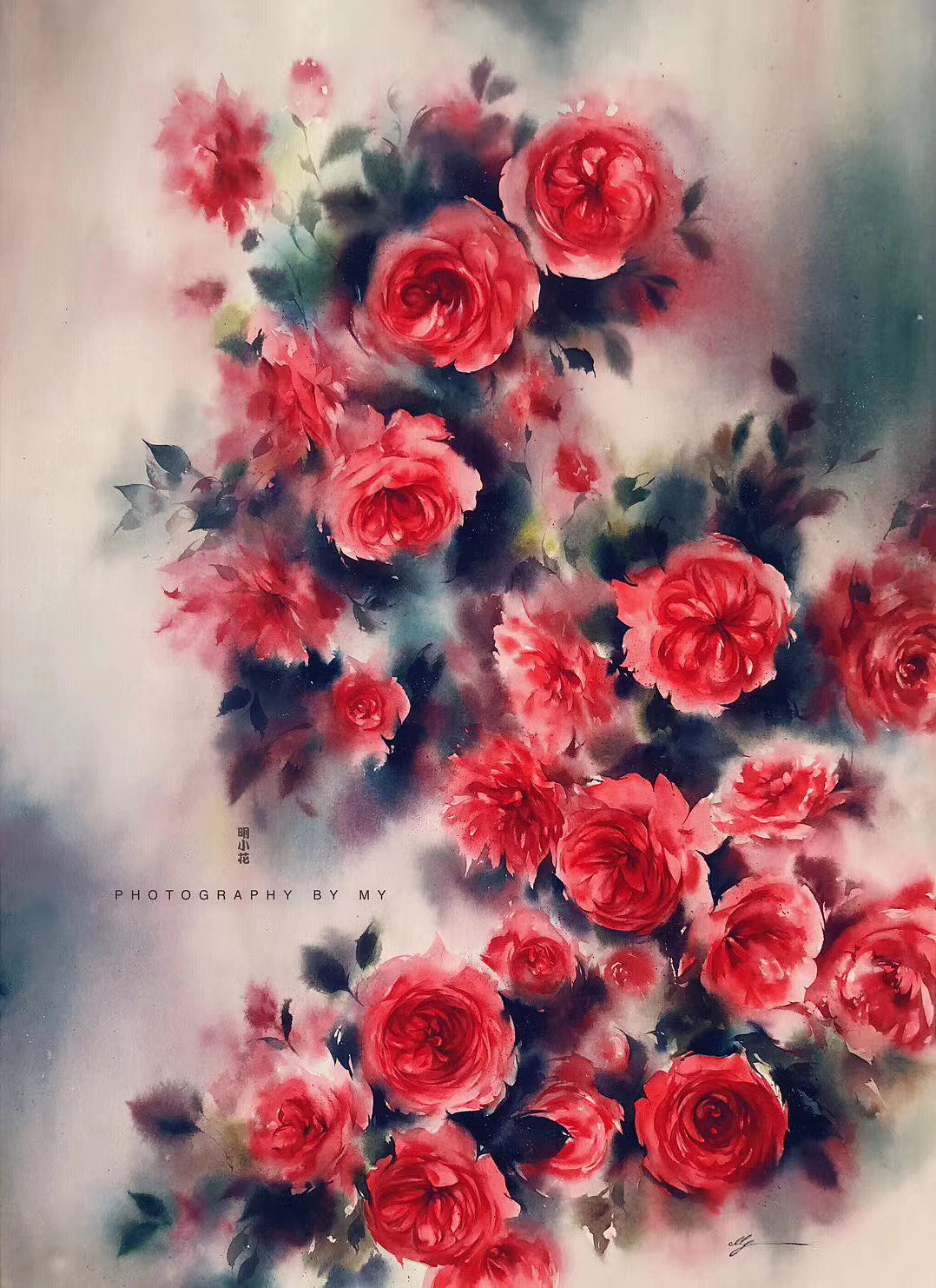明小花一组招牌水彩花卉玫瑰系~