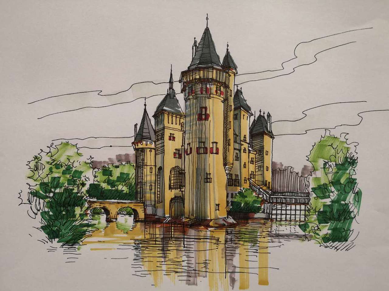 欧洲古堡建筑手绘写生系列/唐殿民 - 哔哩哔哩