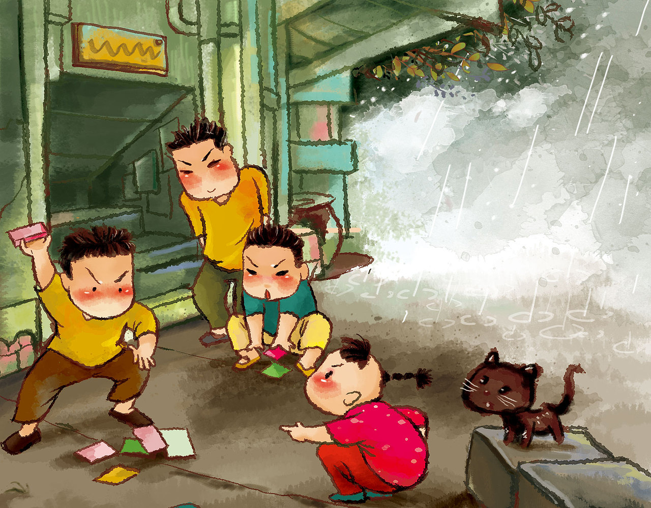 一组国画风味道的上海风情插画