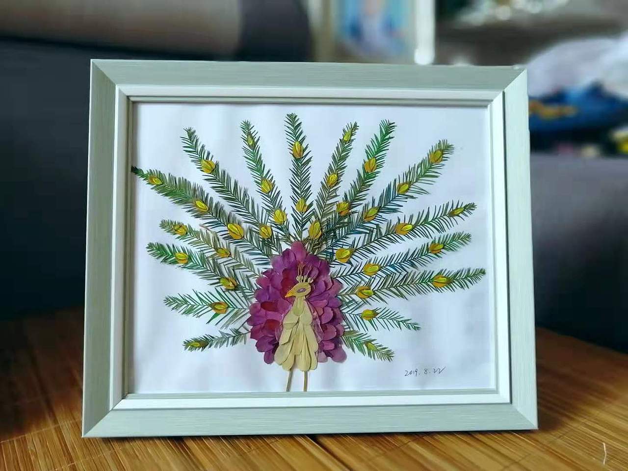 树叶贴画 花贴画 孔雀