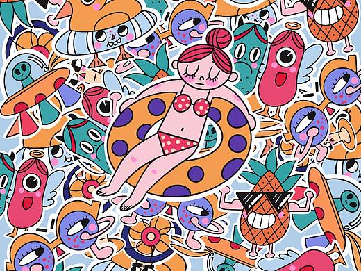 夏日派对（个人主页-ZMzg0MzkyNjA=） - 新锐潮流插画 - 站酷设计师爱吃Eating原创素材 - 站酷ZCOOL